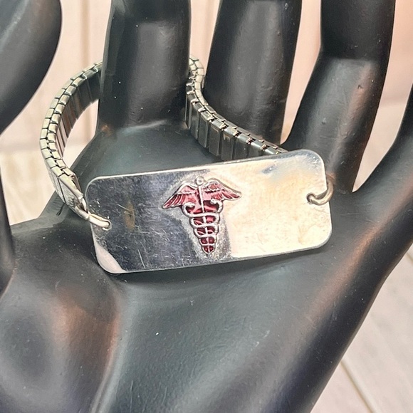 Diabetic Alert Medical Bracelet Stainless Steel Stretch Unisex - Picture 3 of 5